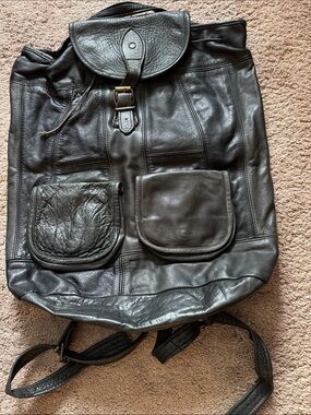 Classic Black Italian Leather Backpack - Unisex